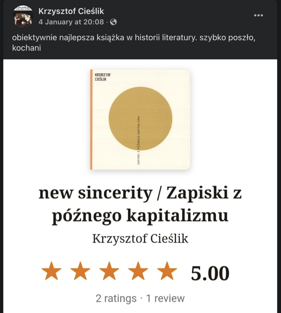 Krzysztof Cieślik new sincerity 